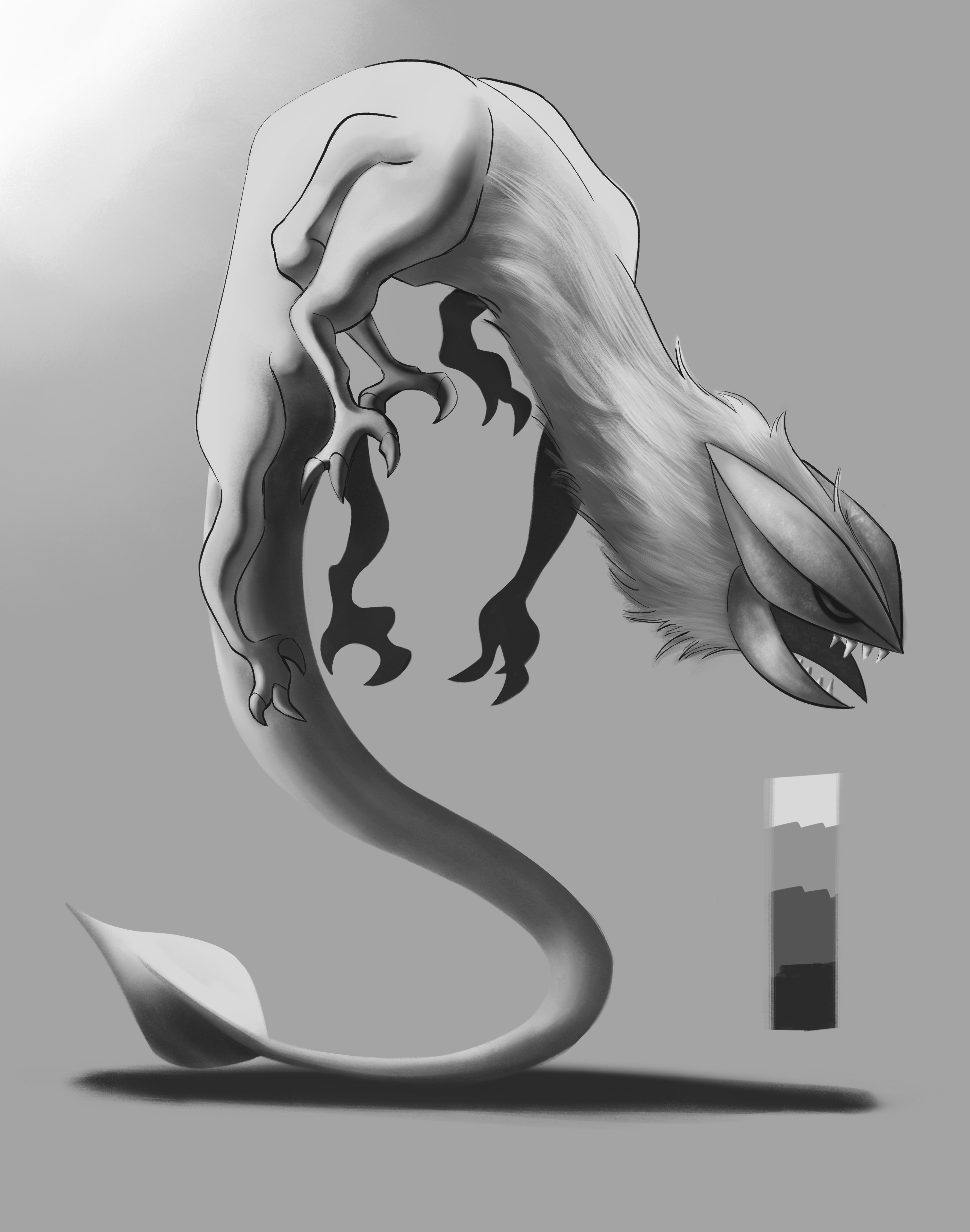 original creature design of a serpentine monster with claws