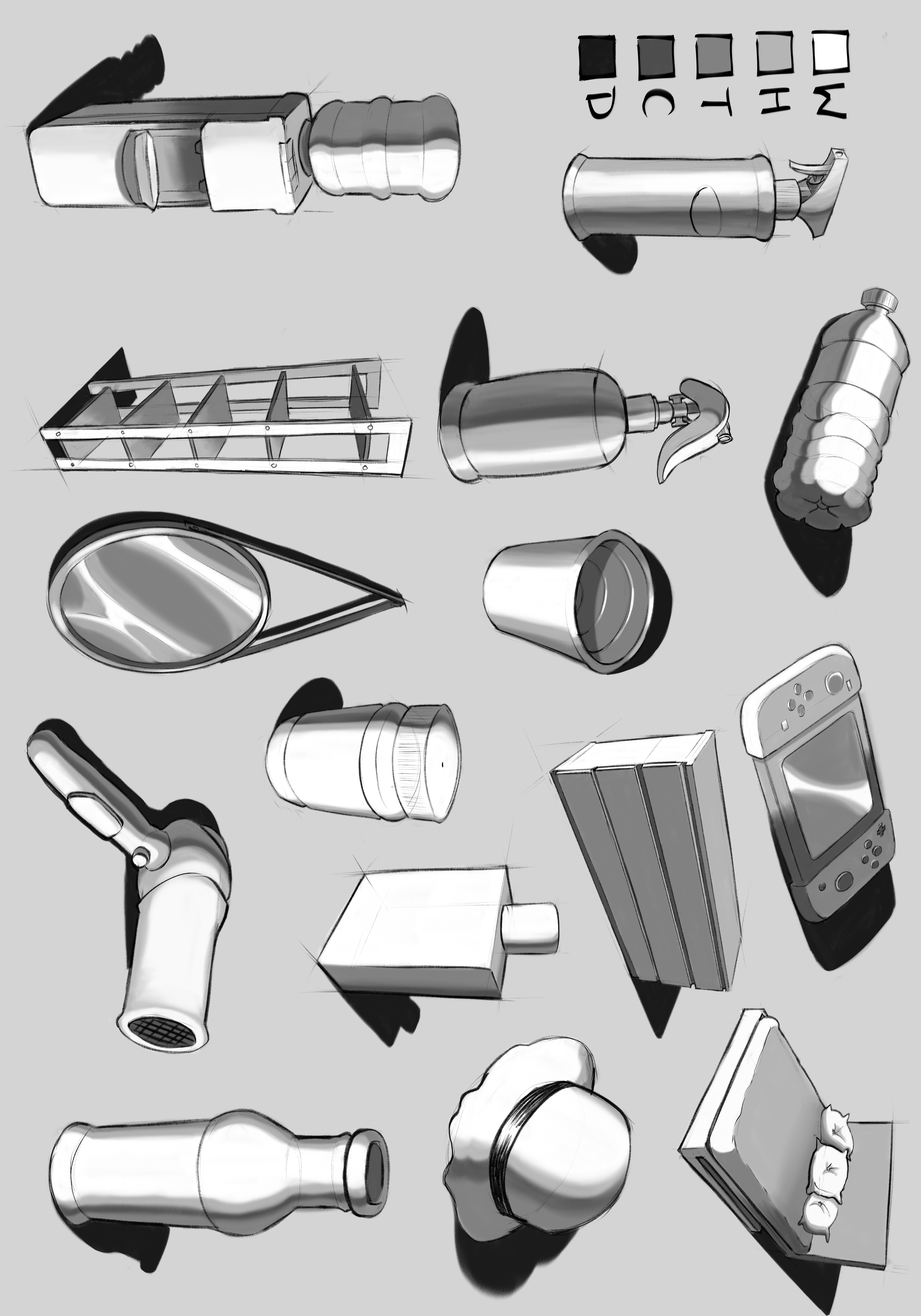 digital grayscale studies of everyday objects