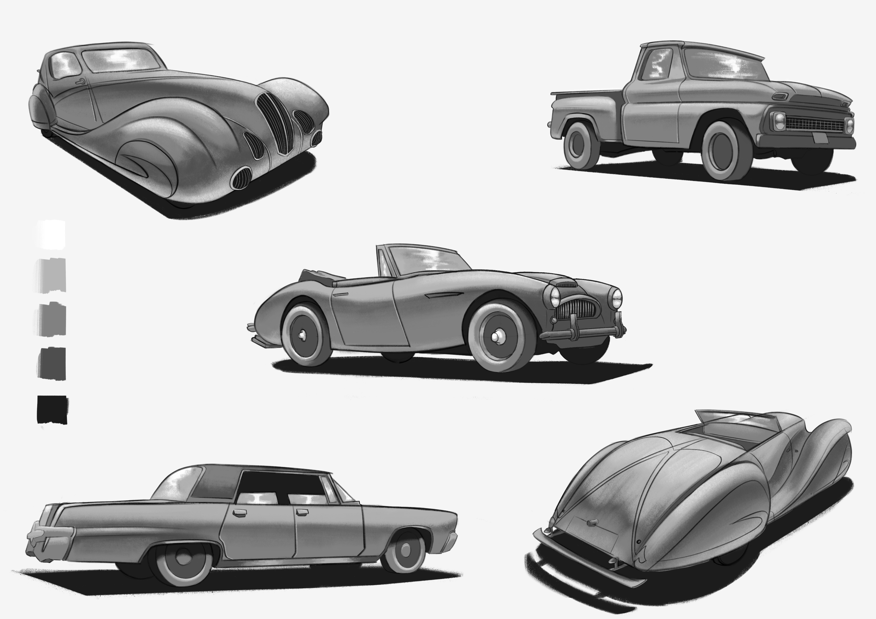 digital illustrations of vintage and classic cars